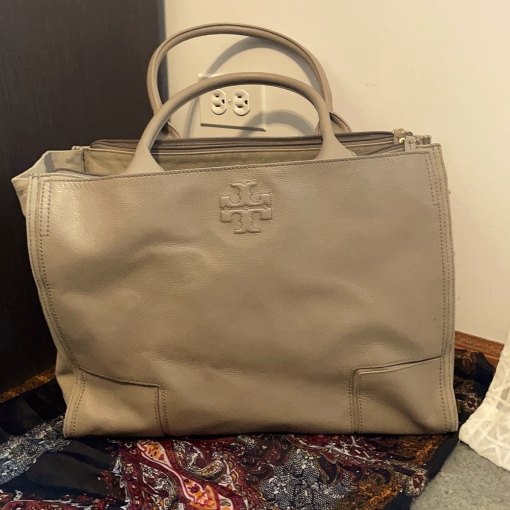 Tory Burch Ella French Grey Leather Tote